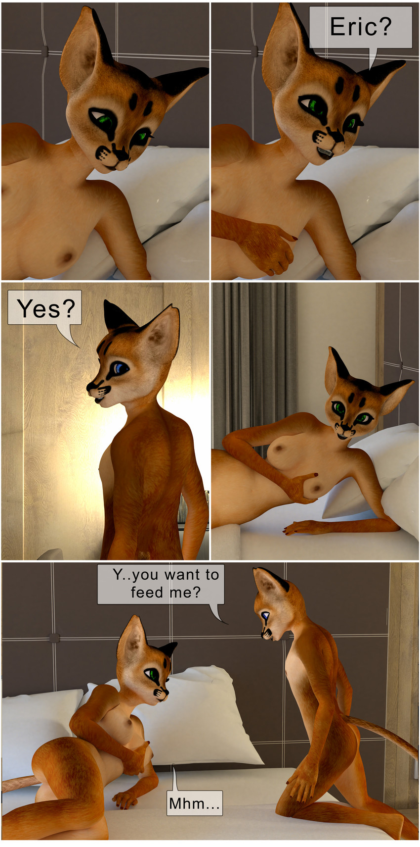 age_difference anthro bed black_body black_ears black_fur blue_eyes border breasts butt duo female fur furniture green_eyes imminent_incest inside lying male nude older_female on_bed on_side speech_bubble text white_border young young_anthro younger_male littlefisky eric_caracal ninfu_caracal caracal caracal_(genus) felid feline mammal 3d_(artwork) absurd_res digital_media_(artwork) english_text hi_res mother_(lore) mother_and_child_(lore) mother_and_son_(lore) parent_(lore) parent_and_child_(lore) parent_and_son_(lore) son_(lore)