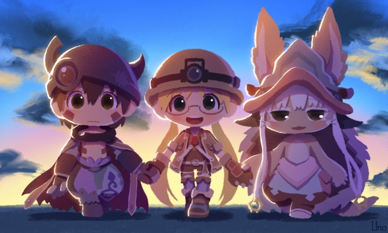 nanachi, reg, and riko (made in abyss) created by uno yuuji