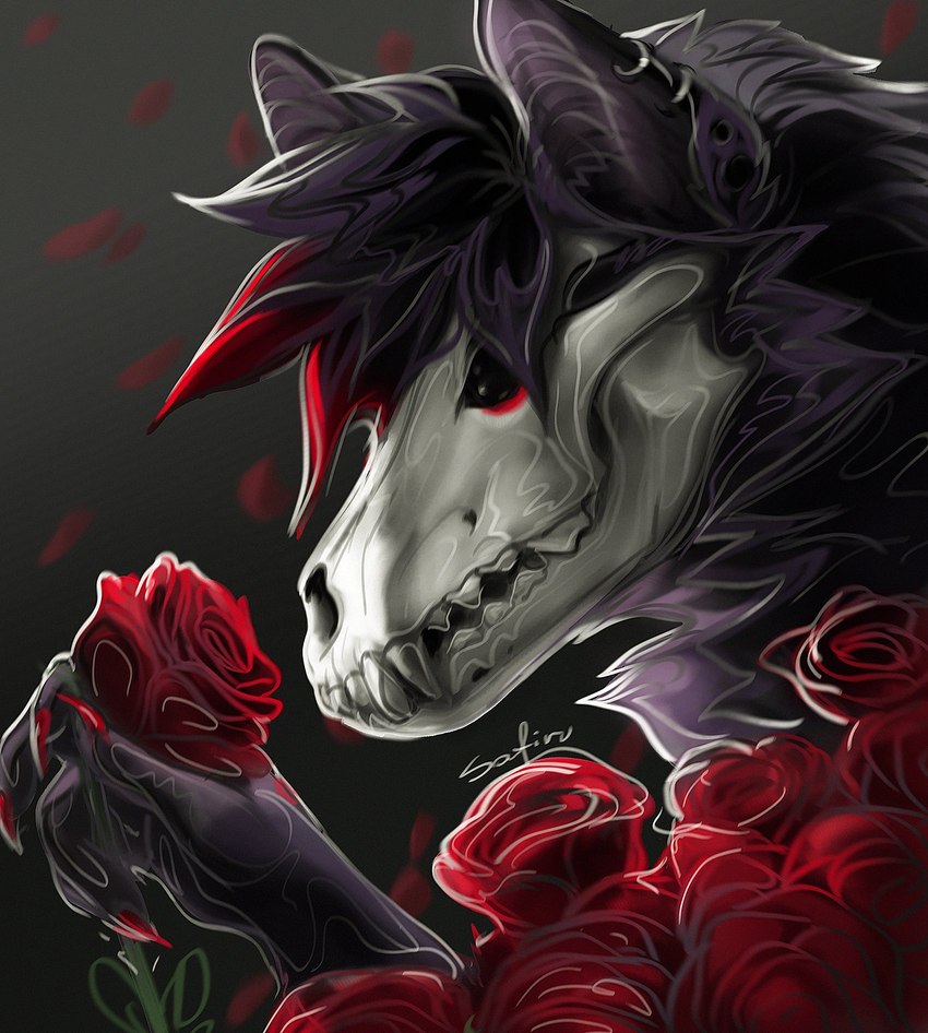 4_fingers ambiguous_gender bone claws fingers fur hair skull smile solo safiru 2022 bust_portrait digital_media_(artwork) headshot_portrait hi_res portrait