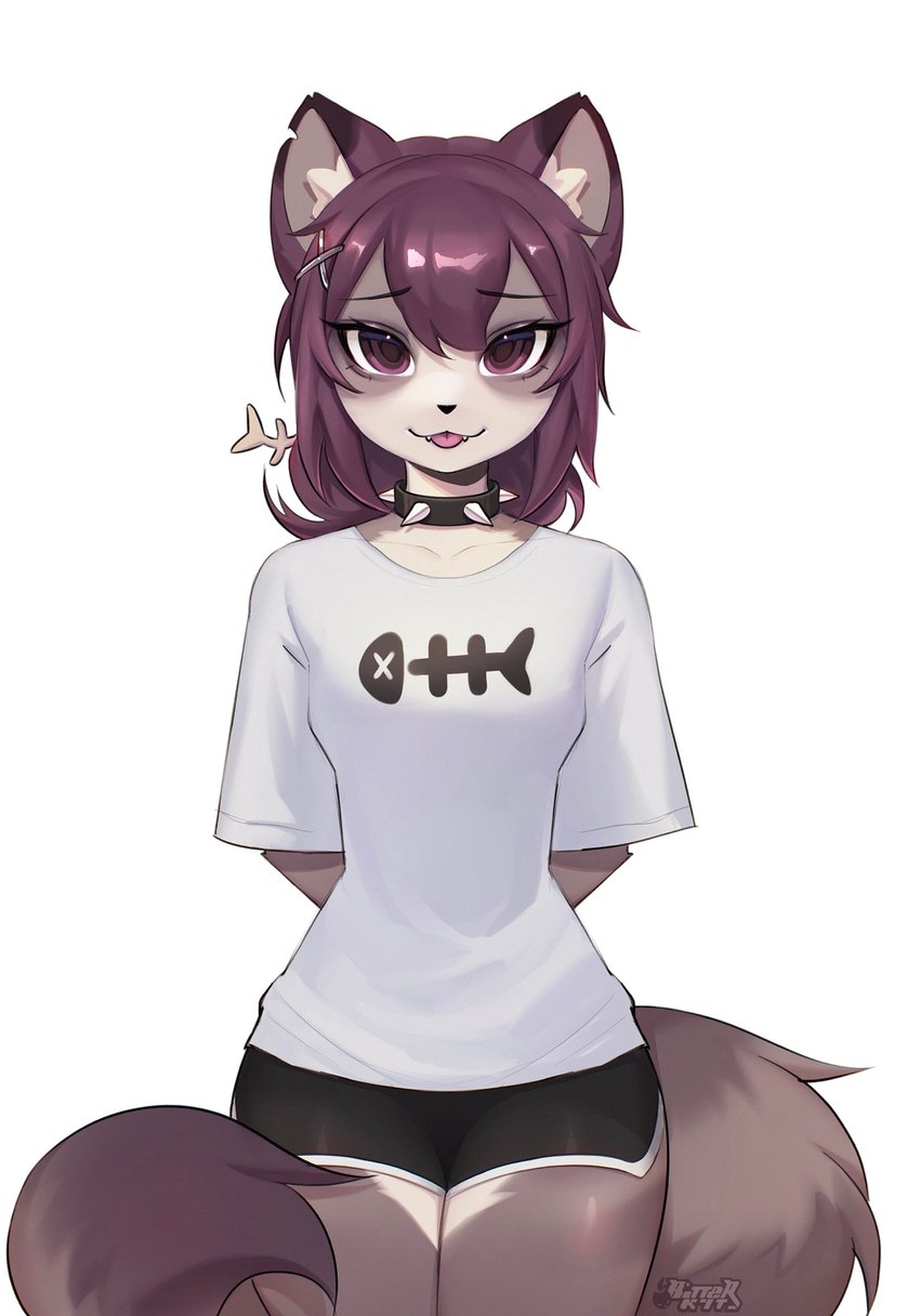 aegyo_sal anthro biped black_hotpants blep bottomwear breasts clothing collar countershade_torso countershading dolphin_shorts female fishbone fishbone_print grey_tail hair inner_ear_fluff notched_ear shirt shorts simple_background solo spiked_collar spikes t-shirt tail tongue tongue_out topwear tuft white_background white_clothing white_shirt white_t-shirt white_topwear bitterk4t nicky_(bitterk4t) domestic_cat felid feline felis hybrid mammal procyonid raccoon 2024 digital_drawing_(artwork) digital_media_(artwork) hi_res portrait three-quarter_portrait