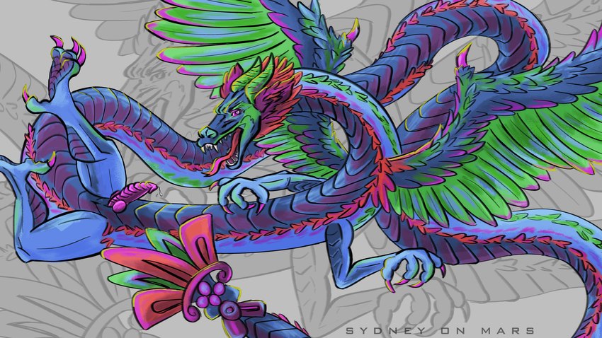 erection feathers feral flying long_body male nude pose scales solo tongue tongue_out sydney_onmars couatl feathered_scalie feathered_snake reptile scalie snake 16:9 absurd_res hi_res pinup widescreen