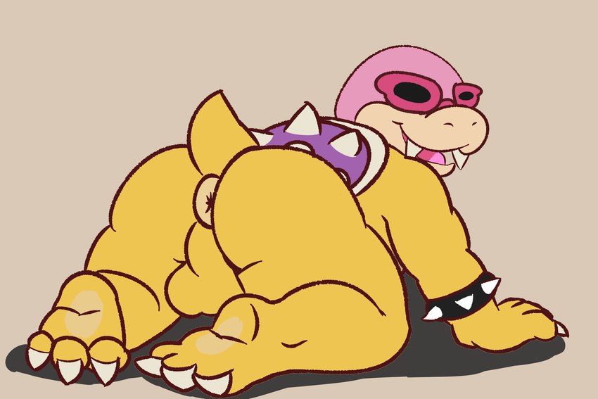 all_fours anthro anus balls butt claws collar eyewear feet genitals male nude presenting presenting_anus shell smile solo spikes tail tail_anus teeth tongue dinim mario_bros nintendo koopaling roy_koopa 3:2 hi_res