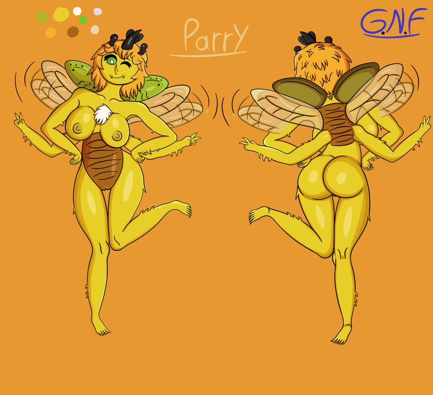 anthro breasts butt female genitals green_eyes horn nipples nude pussy simple_background solo spread_wings wings gnf parry_(gnf) arthropod beetle hercules_beetle insect rhinoceros_beetle scarabaeid