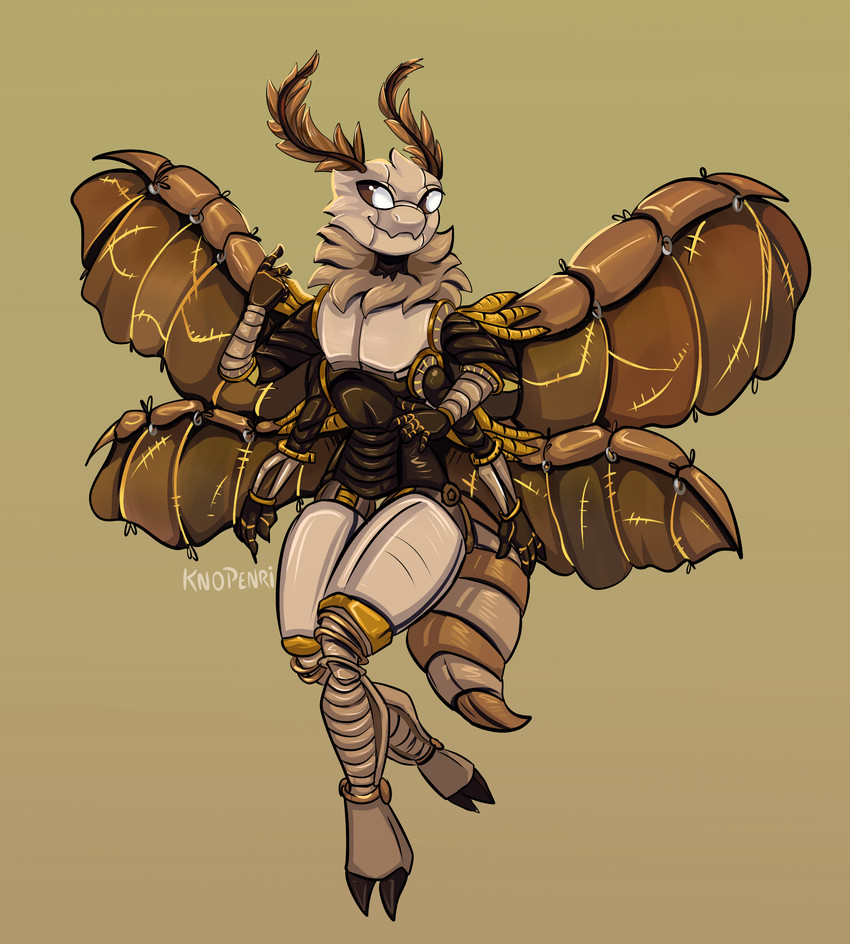 3_fingers 4_arms antennae_(anatomy) anthro arthropod_abdomen black_claws black_sclera claws fingers flesh_fang insect_wings kintsugi_(art) lepidopteran_wings machine multi_arm multi_limb neck_tuft simple_background tuft white_eyes wings knopenri floof_(binaryfloof) arthropod insect lepidopteran moth robot absurd_res hi_res