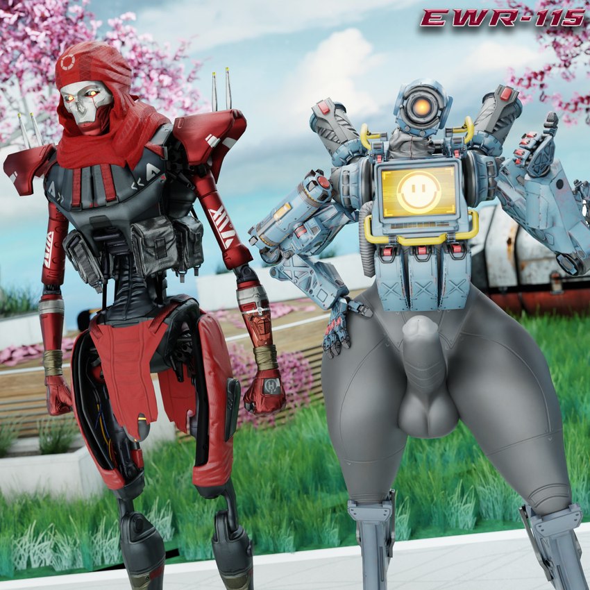 balls duo erection genitals grass hidden_erection humanoid_genitalia humanoid_penis machine male male/male not_furry outside penis plant wide_hips ewr_115 apex_legends electronic_arts respawn_entertainment pathfinder_(apex_legends) revenant_(apex_legends) robot simulacrum 1:1 2022 3d_(artwork) digital_media_(artwork) hi_res