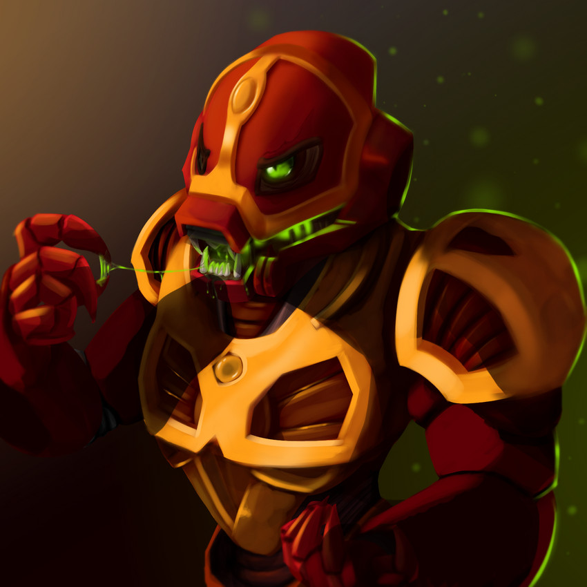 anthro bodily_fluids corruption drooling fangs machine male mask metal open_mouth red_body robotic saliva saliva_string solo synthetic teeth dizrahk_(artist) bionicle lego vakama robot toa 1:1 half-length_portrait hi_res portrait