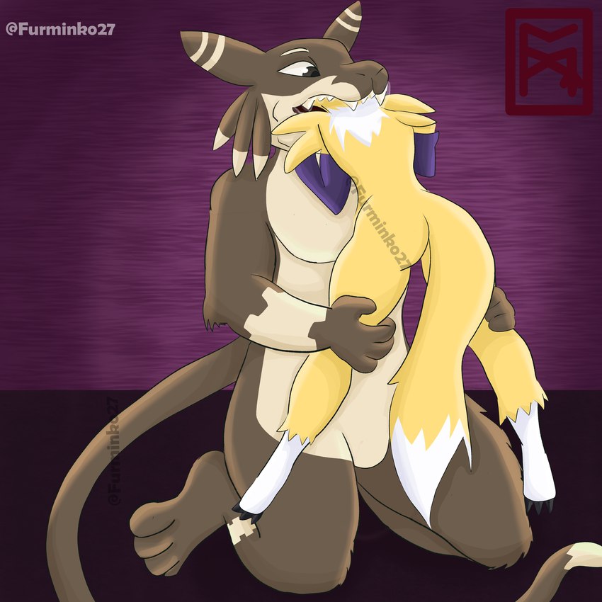 abdominal_bulge anthro duo eating female male male/female same_size_vore vore furminko27 bandai_namco digimon digimon_(species) renamon 1:1 absurd_res hi_res