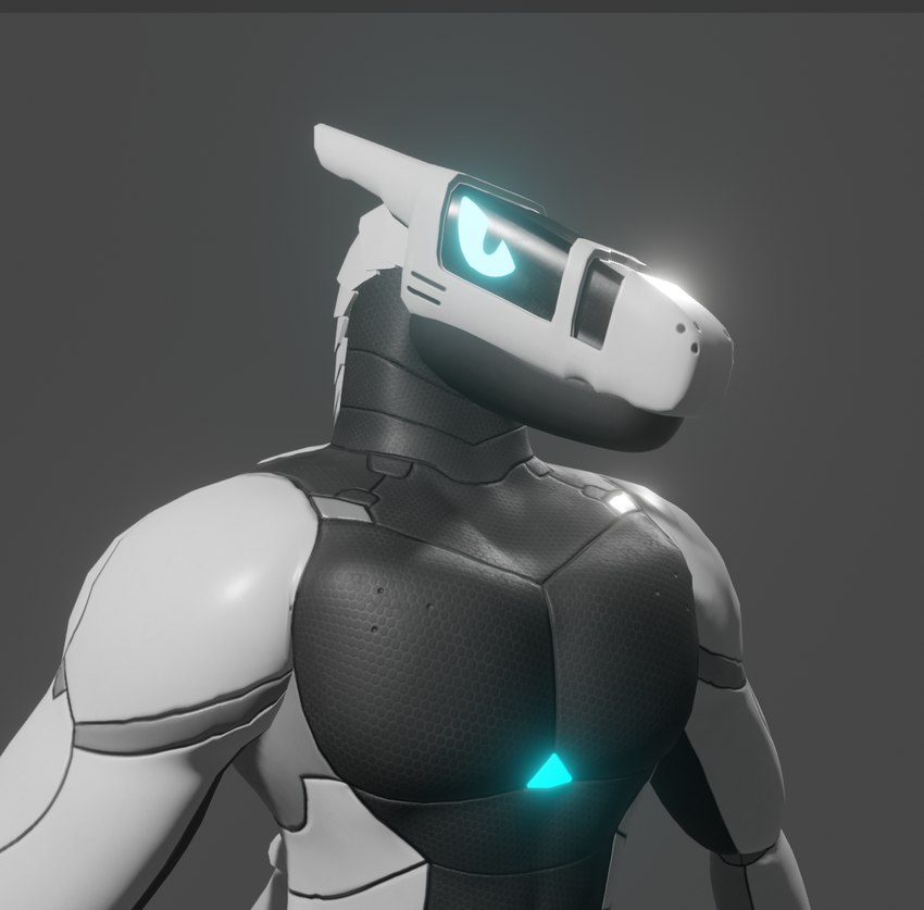 anthro athletic athletic_anthro athletic_male blue_eyes glowing glowing_eyes glowing_markings machine male markings screen screen_face solo white_body codans blender_eevee android robot synth_(vader-san) 3d_(artwork) blender_(artwork) digital_media_(artwork)