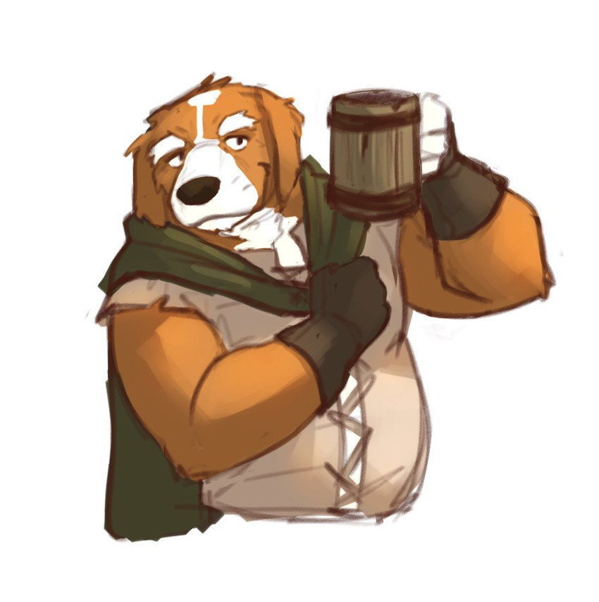 alcohol anthro beer beer_mug beverage cloak clothed clothing container cup gloves handwear male mature_anthro mature_male medieval overweight overweight_anthro overweight_male solo 3000vnd canid canine canis domestic_dog mammal