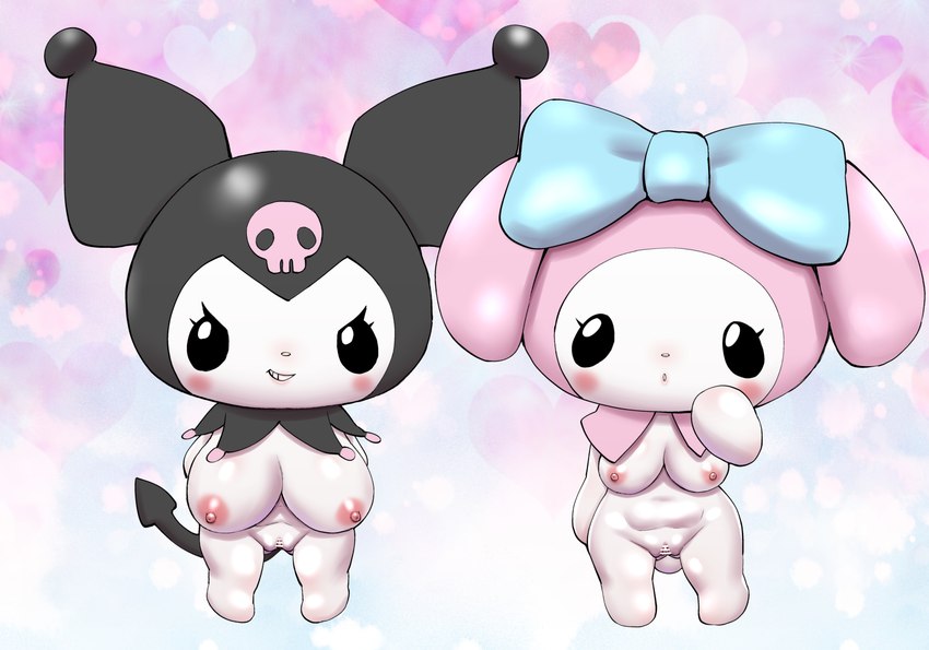 anthro big_breasts breasts chibi duo female female/female huge_breasts nipples pink_nipples sagging_breasts short_stack kosuken onegai_my_melody sanrio kuromi my_melody absurd_res hi_res