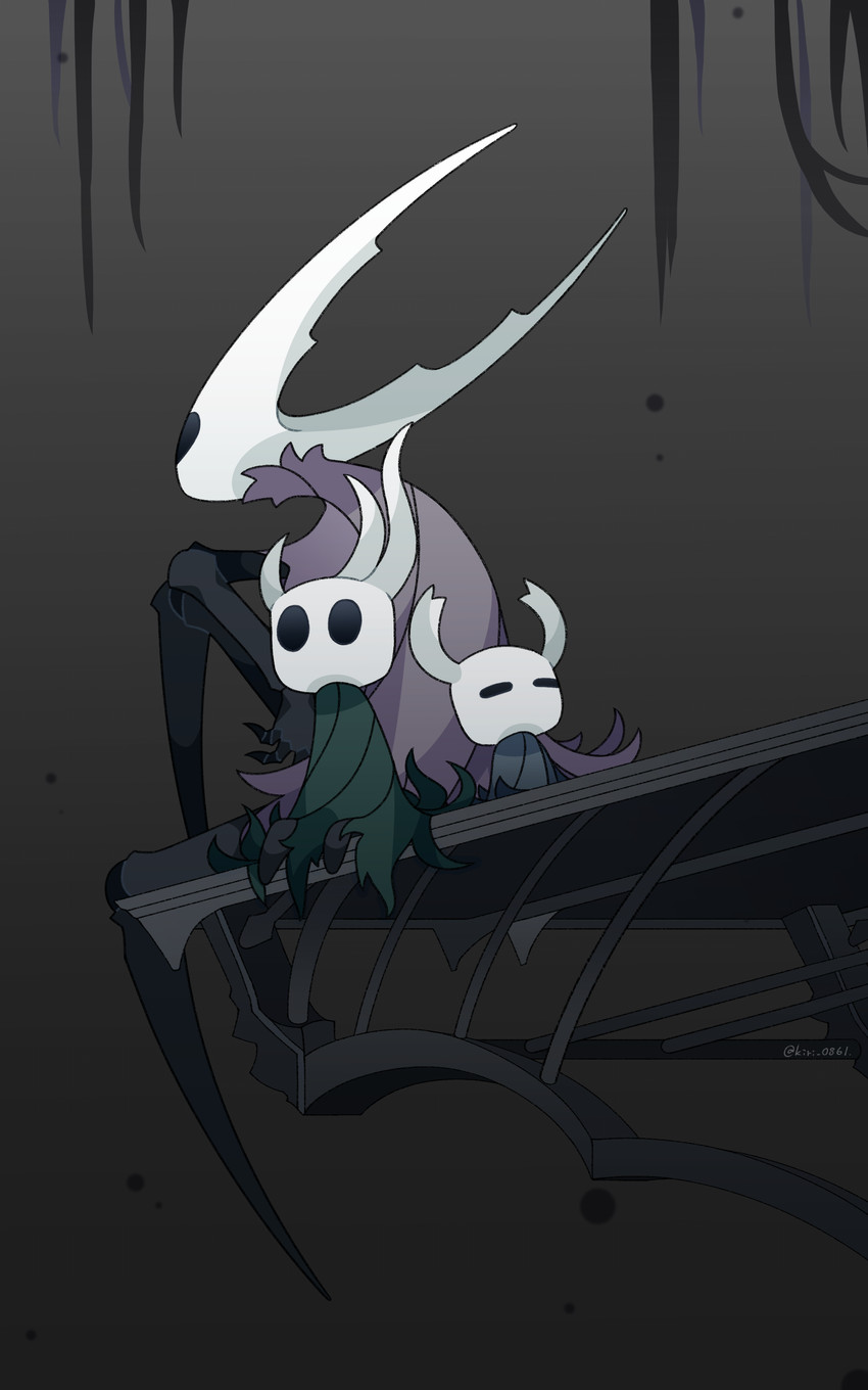 2_horns ambiguous_gender biped black_eyes cloak clothed clothing fingers group horn sitting trio kiri_0861 hollow_knight team_cherry broken_vessel_(hollow_knight) hollow_knight_(character) the_knight_(hollow_knight) vessel_(species) 2023 absurd_res hi_res
