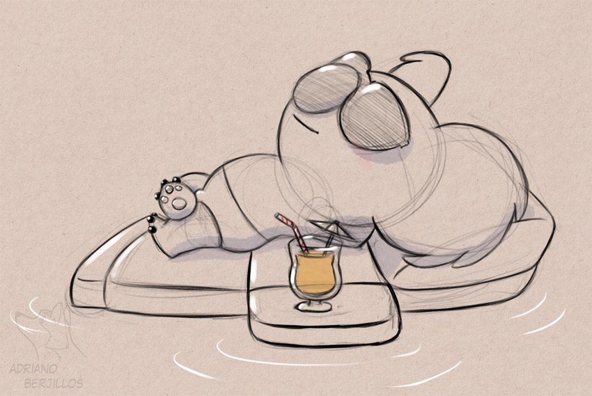 3_toes anthro beverage bulge clothing container crossed_legs cup eyewear feet male small_bulge solo sunglasses swimming_pool swimwear toes adriano_berjillos cartoon_network we_bare_bears nom_nom_(we_bare_bears) koala mammal marsupial vombatiform