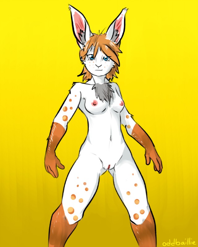 action_pose anthro blue_eyes breasts clitoris eyelashes female freckles front_view fur genitals hair half_smile inner_ear_fluff looking_at_viewer navel nipples orange_body orange_fur orange_hair pose pussy small_breasts solo tuft white_body white_fur oddbaillie ginger_(oddbaillie) lagomorph leporid mammal rabbit 2017 digital_media_(artwork)