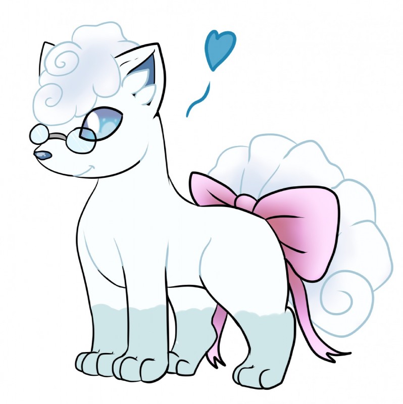 all_fours ambiguous_gender blue_eyes eyewear feral fur glasses heart_symbol multi_tail pink_bow solo tail white_body white_fur terranariko nintendo pokemon alolan_form alolan_vulpix canid canine generation_7_pokemon mammal pokemon_(species) regional_form_(pokemon) 2016 hi_res