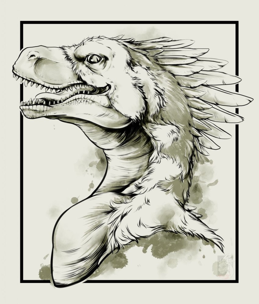 biped feathered_crest feathers feral head_crest male sharp_teeth solo teeth tongue tongue_out whelpsy lacertius dinosaur dromaeosaurid feathered_dinosaur feathered_scalie prehistoric_species reptile scalie theropod utahraptor hi_res monochrome