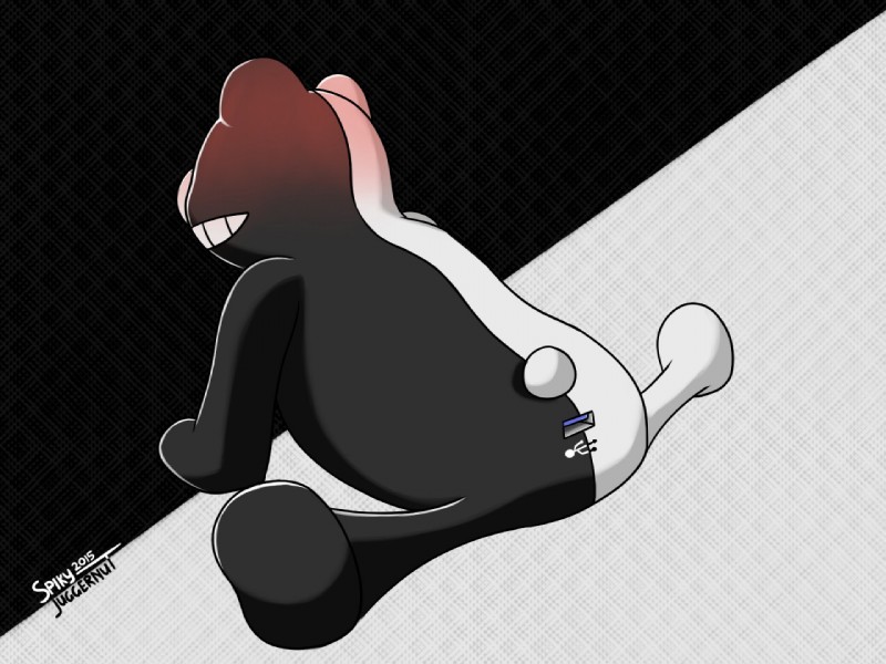 anus black_body black_fur butt electronics fur genetic_chimerism machine male rear_view semi-anthro short_tail smile solo split_color tail unusual_anatomy unusual_anus usb usb_port white_body white_fur spikyjuggernut danganronpa spike_chunsoft monokuma animate_inanimate bear mammal robot 2015 4:3