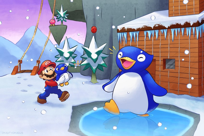 beak blue_body blue_feathers bomb building cabin coin cool_cool_mountain detailed_background explosives eyes_closed feathers female ice icicle mountain outside pink_body pink_skin plant snow snowing tree white_body white_feathers dingitydingus mario_bros nintendo mario tuxie's_mother tuxie_(mario) avian bird bob-omb bob-omb_buddy human humanoid living_bomb mammal penguin penguin_(mario) waddling_head digital_drawing_(artwork) digital_media_(artwork) hi_res daughter_(lore) mother_(lore) mother_and_child_(lore) mother_and_daughter_(lore) parent_(lore) parent_and_child_(lore) parent_and_daughter_(lore)