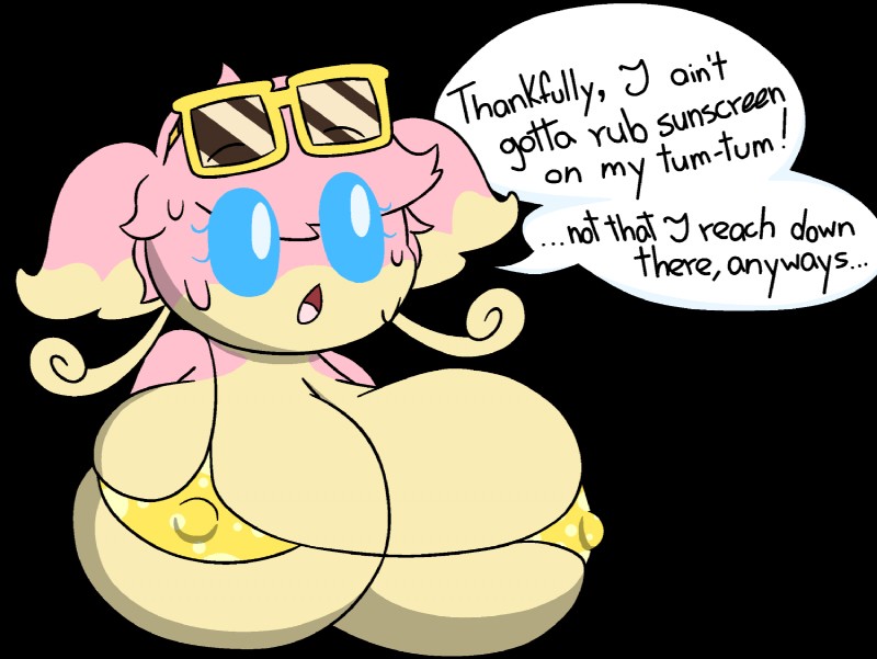 big_breasts bikini bikini_top breasts clothing dialogue eyewear female hair huge_breasts nipple_outline open_mouth simple_background solo sunglasses swimwear text transparent_background two-piece_swimsuit dewbber nintendo pokemon quote_the_audino audino generation_5_pokemon pokemon_(species) alpha_channel bust_portrait english_text portrait