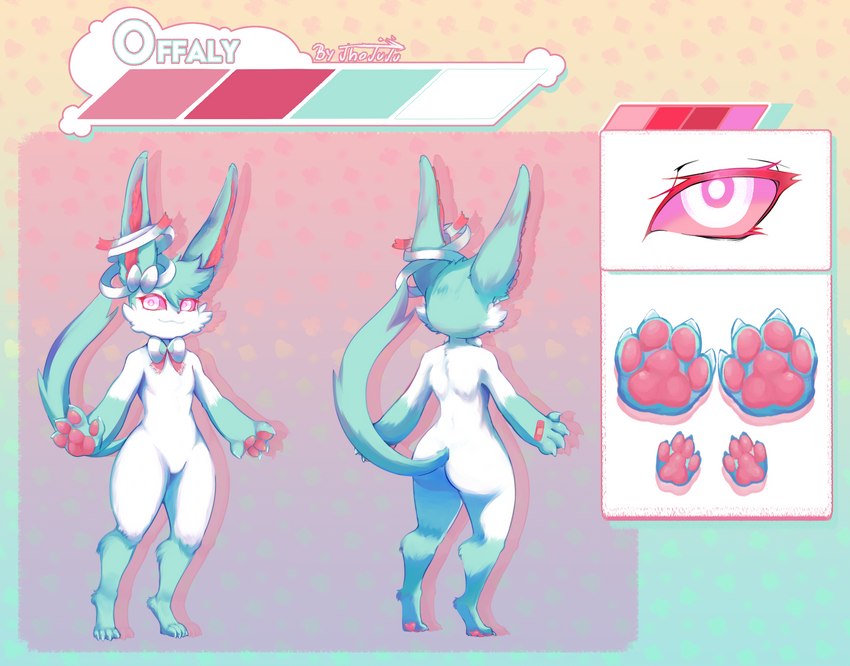 anthro anthrofied band-aid band-aid_on_hand bandage bean blue_body blue_fur bow_ribbon bow_tie butt curvy_figure eyelashes female figurine fur hair inner_ear_fluff looking_at_viewer looking_up mouth_closed pawpads paws pink_eyes pink_inner_ear smile solo tail thick_thighs tuft white_body jhojuju nintendo pokemon offaly_(kabsfy) eeveelution generation_6_pokemon mammal pokemon_(species) sylveon 2023 hi_res model_sheet