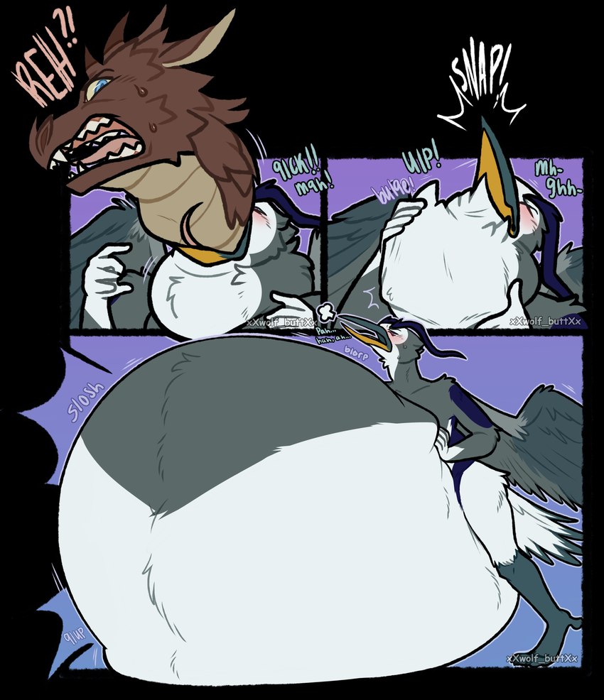 anthro anthro_pred avian_pred blush digestion fatal fatal_vore forced gulp_(sound_effect) larger_prey male male/male male_pred male_prey neck_bulge oral_vore prey_outline sloshing_belly smaller_pred stretched_throat swallowing unwilling_prey vore weight_gain xxwolf_buttxx soir_lyr avian bird great_blue_heron great_heron heron pelecaniform absurd_res alpha_channel digital_media_(artwork) hi_res