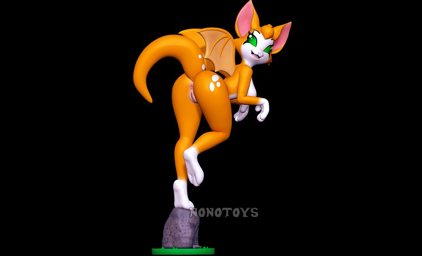 anthro anus bent_leg black_background breasts butt female flying genitals grass green_eyes looking_at_viewer on_one_leg plant pose pussy rock simple_background smile solo standing tail_down wings nonotoys dust:_an_elysian_tail fidget_(elysian_tail) bat mammal nimbat 3d_(artwork) digital_media_(artwork) hi_res pinup