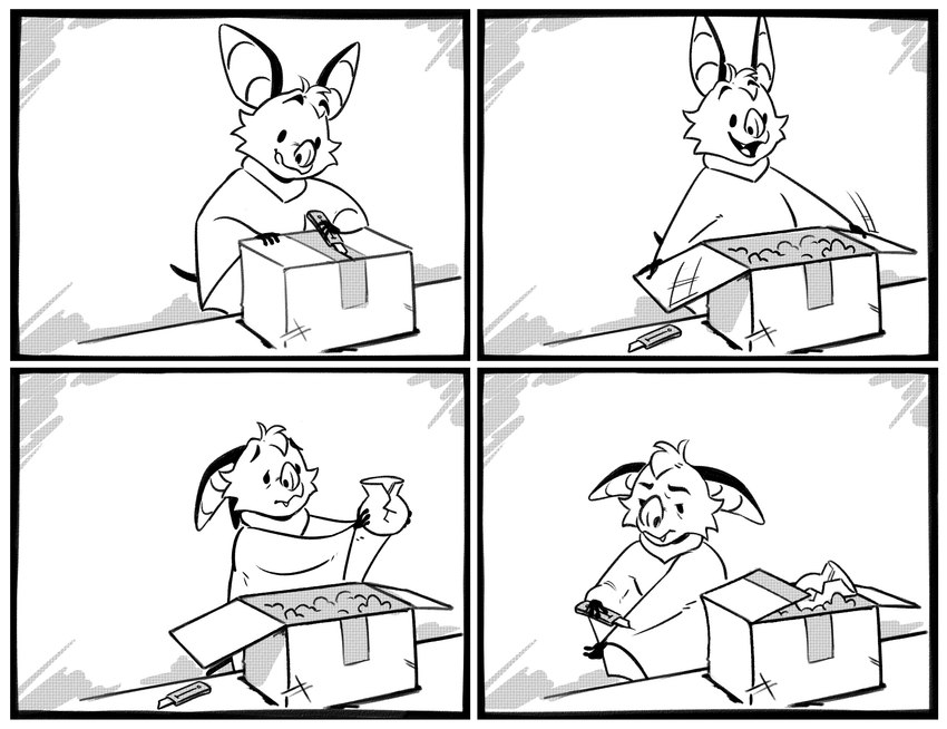 anthro attempted_suicide border box cardboard cardboard_box comic_panel container cutter defeated disappointed frustrated humor implied_suicide joke male plant_pot sad self-harm solo suicide_attempt white_border kristalkarma danglebat guess_i'll_die dan_(danglebat) bat mammal absurd_res comic greyscale hi_res line_art meme monochrome