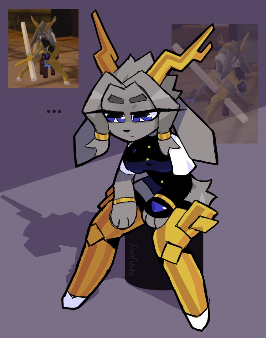 accessory anthro antlers armor black_clothing black_topwear black_vest breasts clothed clothing ellipsis eyebrows female female_anthro floppy_ears fur gem greaves grey_body grey_fur grey_hair hair hair_accessory hair_ring hip_tuft horn long_eyebrows looking_down looking_tired lop_ears pupils purple_eyes purple_gem reference_image shadow sitting solo tired tired_expression topwear tuft vest white_capelet white_pupils wristband yellow_horn krinjuicy pseudoregalia sybil_(pseudoregalia) bovid caprine domestic_cat felid feline felis goat jackalope lagomorph leporid mammal rabbit 2024 artist_name cel_shading digital_drawing_(artwork) digital_media_(artwork) full-length_portrait hi_res portrait shaded simple_shading