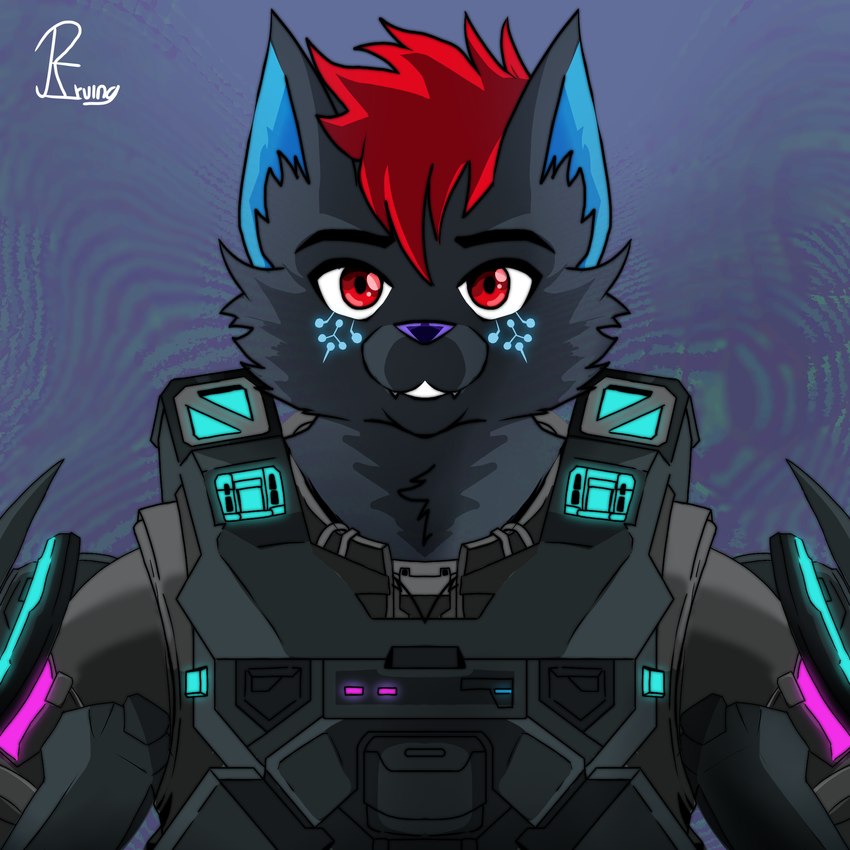 anthro black_body black_fur clothed clothing fur hair looking_at_viewer male red_eyes solo spartan_armor_(halo) trusting anonymous_artist halo_(series) microsoft xbox_game_studios domestic_cat felid feline felis mammal 1:1 digital_media_(artwork) hi_res