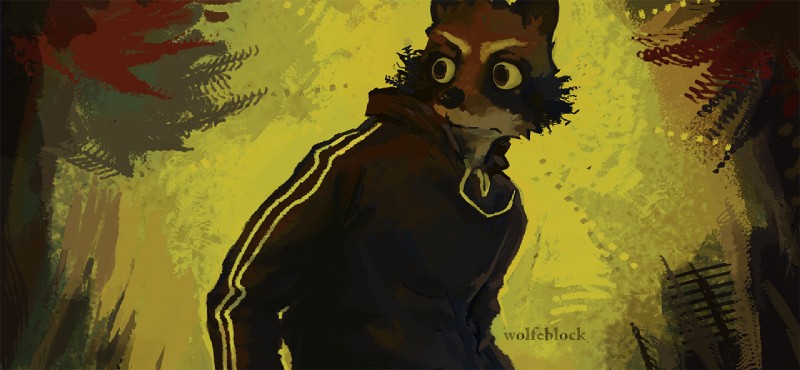 anthro clothing hoodie male outside solo topwear wolfeblock mammal procyonid raccoon 2019