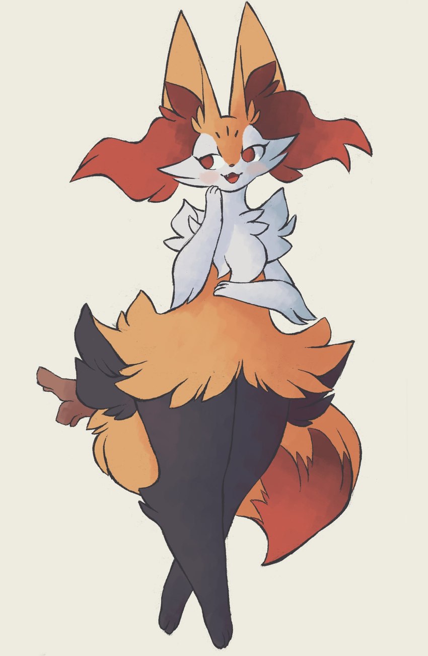 ambiguous_gender anthro blush fluffy fluffy_tail huge_ears inner_ear_fluff pseudo_clothing red_eyes solo stick tail thick_thighs tongue tongue_out tuft sarifairy nintendo pokemon braixen generation_6_pokemon pokemon_(species) hi_res