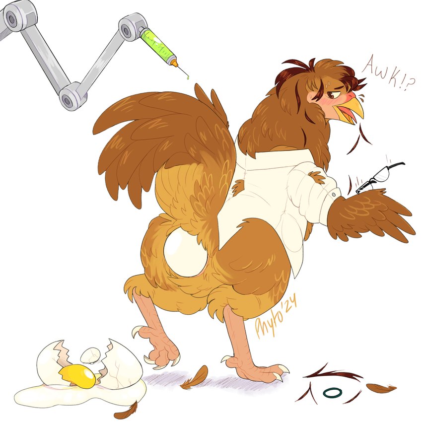 anthro egg feathers feral male oviposition solo transformation phytophile avian bird chicken galliform gallus_(genus) human mammal phasianid 1:1 absurd_res hi_res