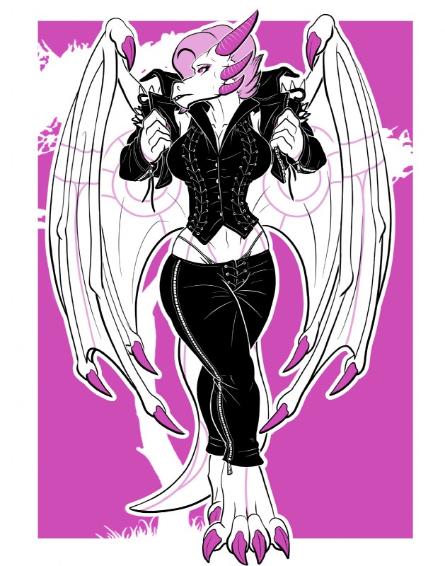 anthro clothed clothing female hair horn solo standing tail underwear wide_hips wings eda mythology nebula_(trynith) dragon mythological_creature mythological_scalie scalie hi_res