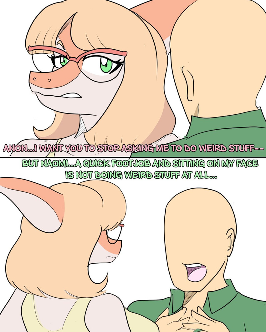 anthro bald blonde_hair bone_frill dialogue duo eyelashes eyewear female frill_(anatomy) glasses hair light-skinned_male light_body light_skin male multicolored_body multicolored_scales orange_body orange_scales pink_body pink_scales scales simple_background snout teal_eyes text two_tone_body two_tone_scales white_background arsenic_iii cavemanon_studios goodbye_volcano_high snoot_game anon_(snoot_game) naomi_(gvh) dinosaur hadrosaurid human mammal ornithischian ornithopod parasaurolophus prehistoric_species reptile scalie 2024 digital_drawing_(artwork) digital_media_(artwork) english_text hi_res