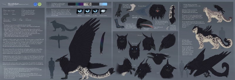 alternate_form angry black_body black_claws black_feathers black_wings blue_eyes bone claws duo emotion_chart feathers feral fur grey_background grey_body grey_fur happy leopard_spots long_tail lore male mane nictitating_membranes pawpads pupil_dilation pupils sad silhouette simple_background skeleton slit_pupils solo_focus spots tail text toe_claws wings raveruna mythology skyudhirfjodh avian bird corvid corvus_(genus) felid gryphon hybrid mammal monster mythological_avian mythological_creature oscine pantherine passerine raven snow_leopard absurd_res digital_media_(artwork) english_text hi_res model_sheet