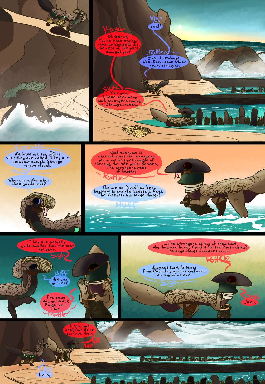 ambiguous_gender amputee aquaculture dialogue disability fantasy feral missing_leg seaside tail text thepatchedragon dragonscape mythology garat_(thepatchedragon) dinosaur dragon drekir dromaeosaurid mythological_creature mythological_scalie prehistoric_species reptile scalie theropod absurd_res comic english_text hi_res