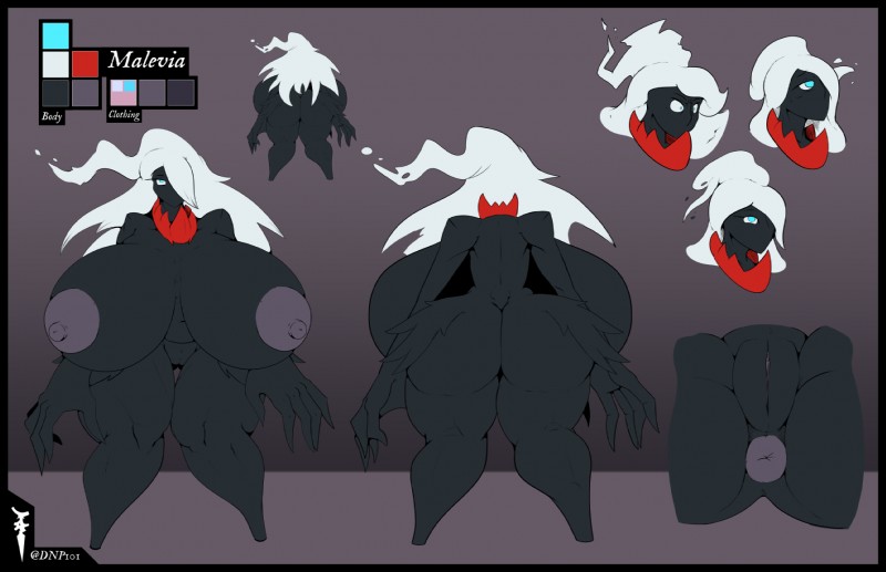 anthro anus big_breasts black_body black_skin breasts butt clothed clothing dark dark_body dark_skin dress female genitals hair huge_breasts hyper hyper_breasts nipples pussy simple_background solo text thigh_gap white_hair curiousgarchomp dnp101 nintendo pokemon darkrai generation_4_pokemon legendary_pokemon pokemon_(species) 2020 digital_media_(artwork) english_text hi_res model_sheet