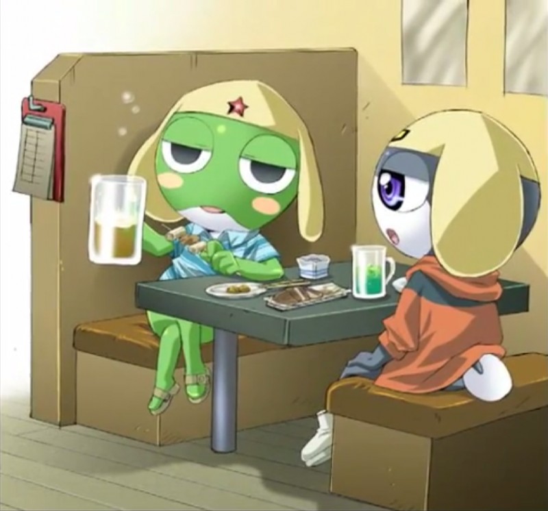 ambiguous_gender anthro blush clothing drunk duo food hat headgear headwear substance_intoxication tamama-island sgt._frog keroro tamama amphibian keronian