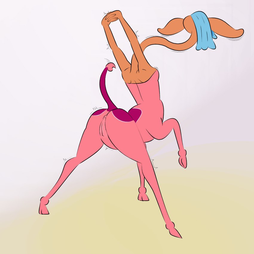 anus blue_hair butt female genitals hair long_neck pink_body pussy raised_tail rear_view solo stretching tail around_drum centaurworld netflix glendale_(centaurworld) antelope bovid gerenuk gerenuk_taur mammal taur true_antelope 1:1