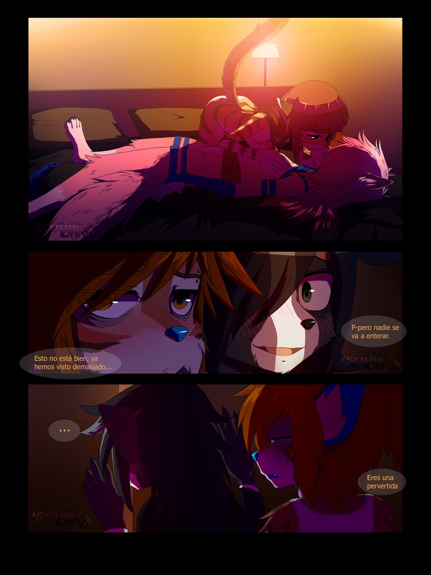 alternate_species anthro blush breasts duo female female/female furrification kissing nude text kdraws watamote colleene_(cesar23) kuroki_tomoko reggina_(cesar23) skylar_(kdraws) mammal 2018 3:4 absurd_res hi_res signature spanish_text translated