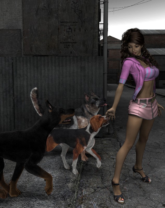 alley anthro bottomwear breasts brown_hair clothing corrugated_metal curled_hair curls female fire_escape footwear graffiti group hair high_heels male male/female navel platform_footwear platform_heels rainpipe shoes skirt smile tongue darksoul beagle canid canine canis dobermann domestic_dog german_shepherd herding_dog human hunting_dog mammal pastoral_dog pinscher scent_hound stephanie_(disambiguation) 3d_(artwork) digital_media_(artwork) hi_res