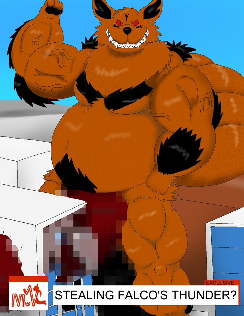 anthro balls big_balls big_penis building_sex evil_grin flexing genitals huge_balls huge_penis hyper hyper_balls hyper_genitalia hyper_penis male musclegut muscular muscular_male news news_report penis smile solo alythewolfcat the_vul_terror canid canine fox kaiju mammal censored hi_res mosaic_censorship