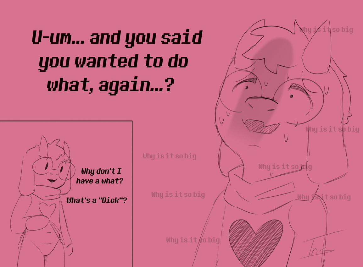 anthro bodily_fluids clothed clothing concern confusion eyewear fangs floppy_ears glasses horn male null oblivious penis_shadow robe scared scarf shadow solo sweat sweating_profusely teeth text wearing_glasses worried insate deltarune undertale_(series) ralsei bovid caprine darkner goat mammal english_text hi_res