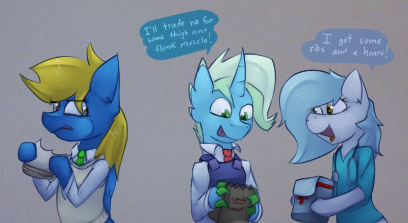 dialogue female feral grey_background group horn lunch male semi-anthro simple_background text marsminer hasbro my_little_pony mythology bonfire_(buttocher) code_blue_(marsminer) fan_character rainy_skies_(marsminer) dracony dragon dragon_pony equid equine horse hybrid mammal mythological_creature mythological_equine mythological_scalie pony reptile scalie unicorn unigan 2016 english_text hi_res