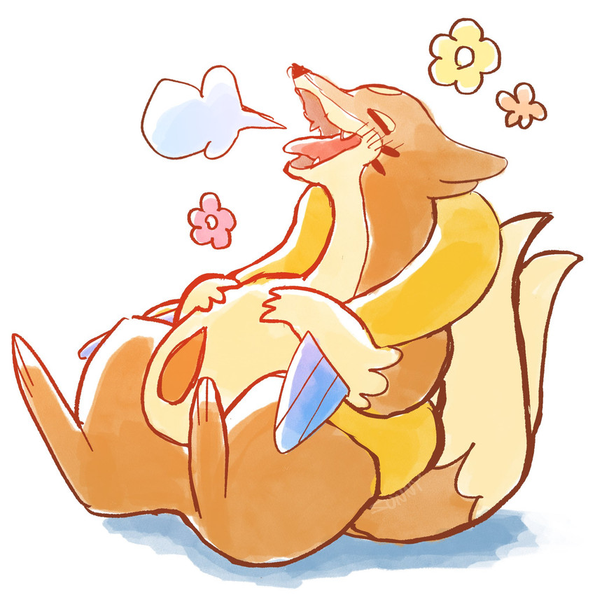 2_tails 3_fingers 3_toes ambiguous_gender belly biped burp_cloud burping eyes_closed feet feral fingers flower fur holding_belly long_tail multi_tail nude open_mouth orange_body orange_fur orange_tail pink_tongue plant simple_background sitting slightly_chubby solo tail teeth toes tongue tongue_out white_background bobinifrit nintendo pokemon floatzel generation_4_pokemon pokemon_(species) 1:1 2025 hi_res