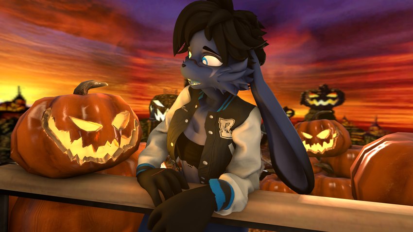 anthro creepy female food fruit holidays plant pumpkin pumpkin_patch scared solo worried furchev halloween domi_(domibun) lagomorph leporid mammal rabbit 16:9 3d_(artwork) digital_media_(artwork) hi_res source_filmmaker_(artwork) widescreen