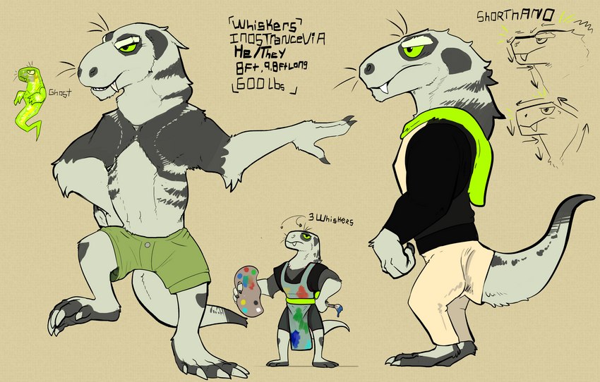 apron boxers_(clothing) brush clothed clothing fur green_eyes grey_body grey_fur paintbrush palette solo underwear wicked_whiskers zgf_art eupelycosaur ghost gorgonopsid inostrancevia prehistoric_species spirit synapsid therapsid 2023 absurd_res hi_res model_sheet