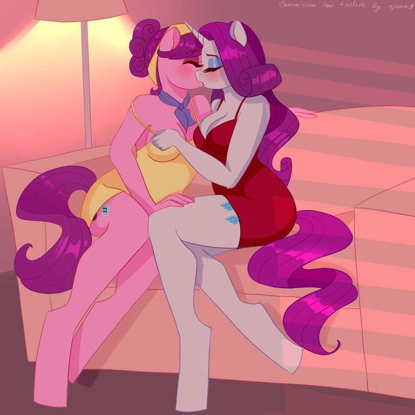 anthro anthro_on_anthro anthrofied breasts cleavage clothed clothing duo female female/female hair horn kiss_on_lips kissing off_shoulder purple_hair white_body xjenn9 friendship_is_magic hasbro my_little_pony mythology rarity_(mlp) suri_polomare_(mlp) equid equine mammal mythological_creature mythological_equine unicorn 1:1 absurd_res hi_res