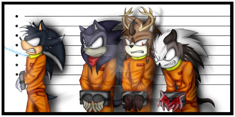 angry annoyed antlers blue_body blue_eyes blue_fur border brown_body brown_fur fog fur group growling horn inmates_clothing long_spikes male orange_jumpsuit prison purple_body purple_eyes purple_fur red_eyes short_tail tail white_border yellow_eyes hedgehog-night ink-bear panrill starmedals sega sonic_the_hedgehog_(series) fan_character deer eulipotyphlan hedgehog mammal cedric_(disambiguation) noctis_(disambiguation) orion_(disambiguation) 2:1