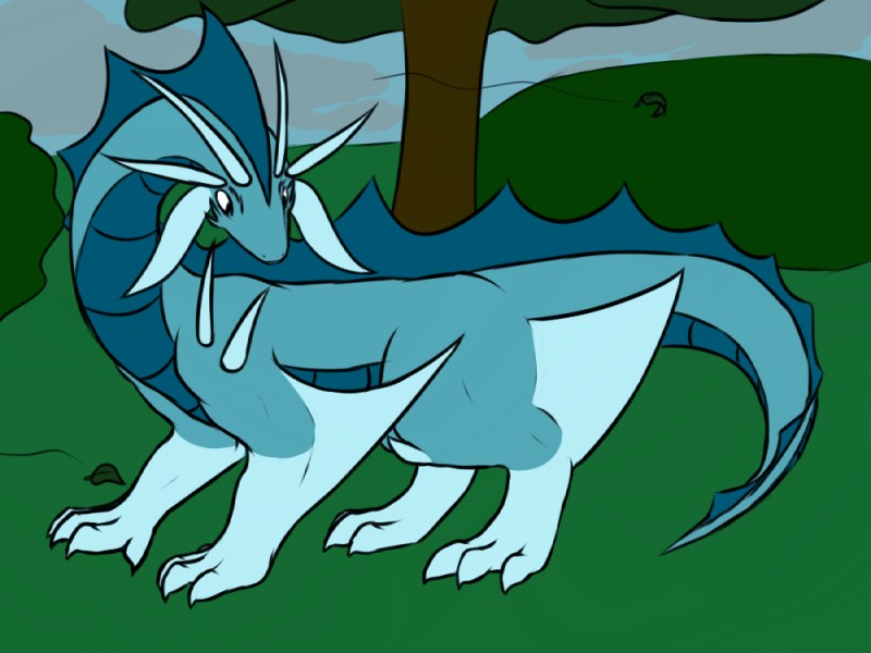 ambiguous_gender detailed_background feral nature nude outside plant solo tail tree slinkoboy mythology ceridwen dragon mythological_creature mythological_scalie scalie 4:3 restricted_palette