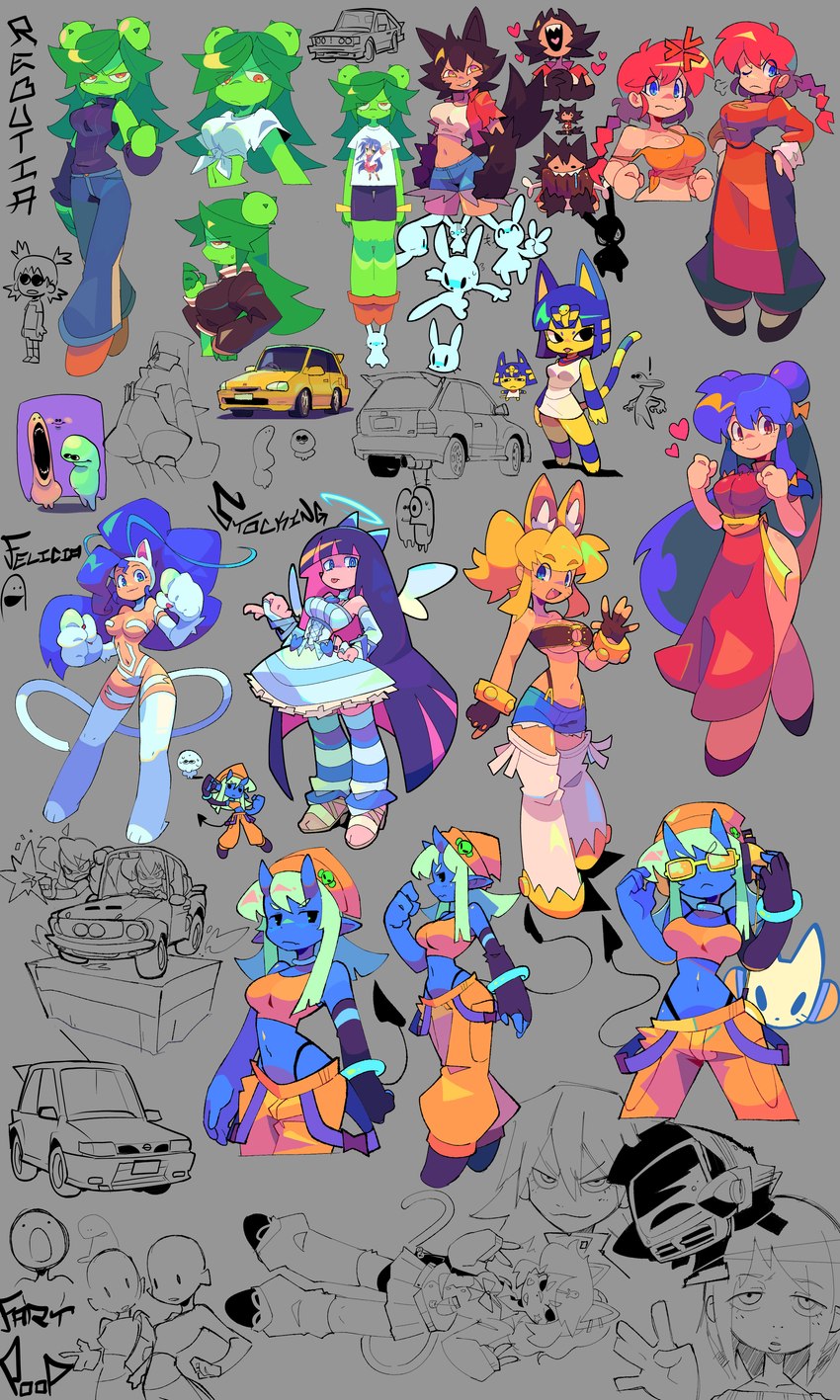 2_horns 5_fingers accessory animal_ears anthro bangs beanie big_breasts black_hair black_tail black_text blonde_hair blue_body blue_bottomwear blue_clothing blue_ears blue_eyes blue_hair blue_horn blue_shorts blue_skin bob_cut bodily_fluids bottomwear breasts cactus clothed clothed_anthro clothed_female clothed_human clothing crop_top denim denim_bottomwear denim_clothing denim_shorts dress driving_car drooling eating eating_food eating_meat egyptian egyptian_clothing exclamation_point eye_through_hair eyebrows eyewear female female_anthro female_human fingerless_gloves fingers food footwear front_view frown gesture glasses gloves green_body green_hair grey_background gun hair hair_accessory halo hand_gesture hand_on_hip handwear hat headgear headwear heart_symbol holding_food holding_gun holding_meat holding_object holding_ranged_weapon holding_weapon horn inner_ear_fluff legwear looking_aside looking_at_viewer machine meat meat_on_bone midriff mouth_closed multiple_poses narrowed_eyes navel noseless off_shoulder open_mouth open_smile orange_beanie orange_bottomwear orange_clothing orange_crop_top orange_eyes orange_hat orange_headwear orange_pants orange_shirt orange_topwear pants pink_inner_ear pink_tongue plant pose purple_hair ranged_weapon red_clothing red_dress red_eyes red_topwear saliva school_uniform shirt shoes shooting_gun short_hair shorts side_view simple_background skirt sleeveless_dress small_waist smile socks solo spade_tail standing steering_wheel sweat t-shirt tail tan_body tan_skin text thong_straps three-quarter_view tied_shirt tongue tongue_out topwear translucent translucent_hair tuft uniform usekh v_sign waving weapon wearing_glasses wheel white_clothing white_dress white_inner_ear_fluff white_shirt white_t-shirt white_tail white_topwear wings yellow_body yellow_car yellow_inner_ear bacun animal_crossing capcom darkstalkers fooly_cooly lucky_star magical_pokaan mythology nintendo panty_and_stocking_with_garterbelt ranma_1/2 yotsuba&! yotsubato! ankha_(animal_crossing) canti felicia_(darkstalkers) haruhara_haruko liru_(magical_pokaan) ranma_saotome rebutia_(bacun) rudy_(rariatoo) stocking_anarchy yotsuba_koiwai angel angel_humanoid animal_humanoid cactus_creature cactus_humanoid canid canid_humanoid canine canine_humanoid cat_humanoid domestic_cat elemental_creature elemental_humanoid felid felid_humanoid feline feline_humanoid felis flora_fauna human humanoid lagomorph leporid mammal mammal_humanoid mythological_canine mythological_creature plant_humanoid rabbit robot werecanid werecanine werecreature werewolf wolf_humanoid 2022 3:5 absurd_res digital_drawing_(artwork) digital_media_(artwork) english_text full-length_portrait hi_res portrait sketch_page three-quarter_portrait
